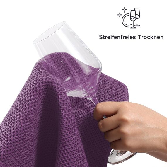 Moosfor Geschirrtücher 100% Baumwolle, 6er Set 30 x 30 cm, Weiche Geschirrhandtücher Küchenhandtücher Saugfähig Küchentücher Dicke Premium Geschirrtuch Spüllappen Putzlappen, Lila