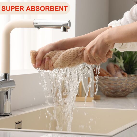 Moosfor Geschirrtücher 100% Baumwolle, 6er Set 30 x 30 cm, Weiche Geschirrhandtücher Küchenhandtücher Saugfähig Küchentücher Dicke Premium Geschirrtuch Spüllappen Putzlappen, Beige