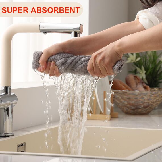 Moosfor Geschirrtücher 100% Baumwolle, 4er Set 32 x 72 cm, Weiche Geschirrhandtücher Küchenhandtücher Saugfähig Küchentücher Dicke Premium Geschirrtuch Spüllappen Putzlappen, Hellgrau