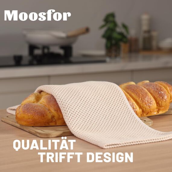 Moosfor Küchenhandtücher 100% Baumwolle, 12er Set 30 x 30 cm, Weiche Geschirrhandtücher Geschirrtücher Saugfähig Küchentücher Dicke Premium Geschirrtuch Spüllappen Putzlappen, Beige