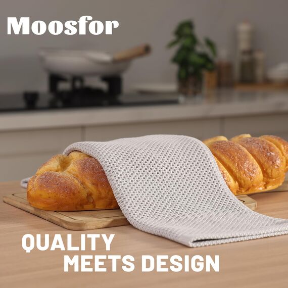 Moosfor Geschirrtücher 100% Baumwolle, 4er Set 32 x 72 cm, Weiche Geschirrhandtücher Küchenhandtücher Saugfähig Küchentücher Dicke Premium Geschirrtuch Spüllappen Putzlappen, Hellgrau