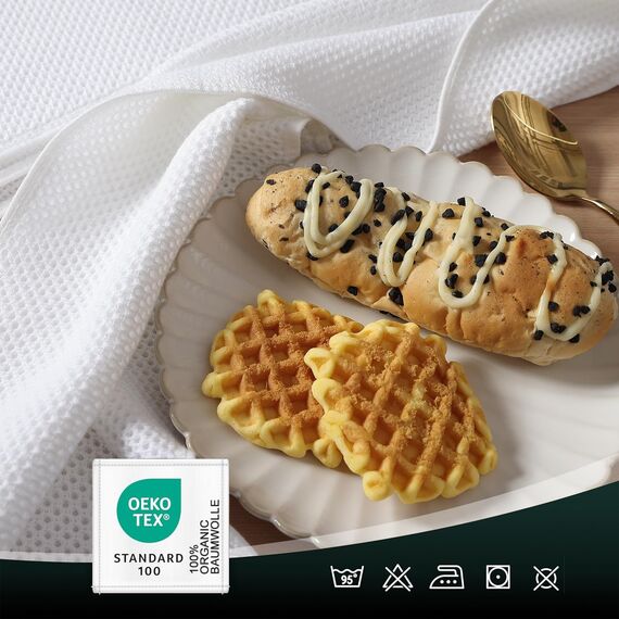 Moosfor Geschirrtücher 100% Baumwolle, 6er Set 30 x 30 cm, Weiche Geschirrhandtücher Küchenhandtücher Saugfähig Küchentücher Dicke Premium Geschirrtuch Spüllappen Putzlappen, Weiß