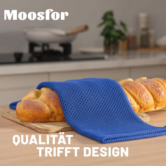 Moosfor Geschirrtücher 100% Baumwolle, 4er Set 32 x 72 cm, Weiche Geschirrhandtücher Küchenhandtücher Saugfähig Küchentücher Dicke Premium Geschirrtuch Spüllappen Putzlappen, Blau