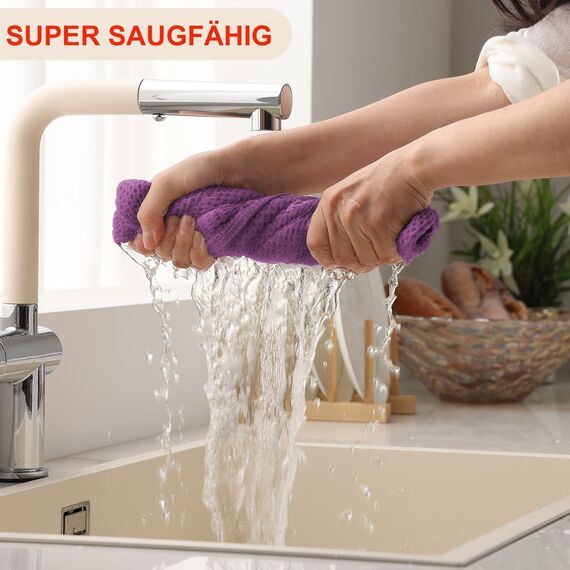 Moosfor Geschirrtücher 100% Baumwolle, 6er Set 30 x 30 cm, Weiche Geschirrhandtücher Küchenhandtücher Saugfähig Küchentücher Dicke Premium Geschirrtuch Spüllappen Putzlappen, Lila