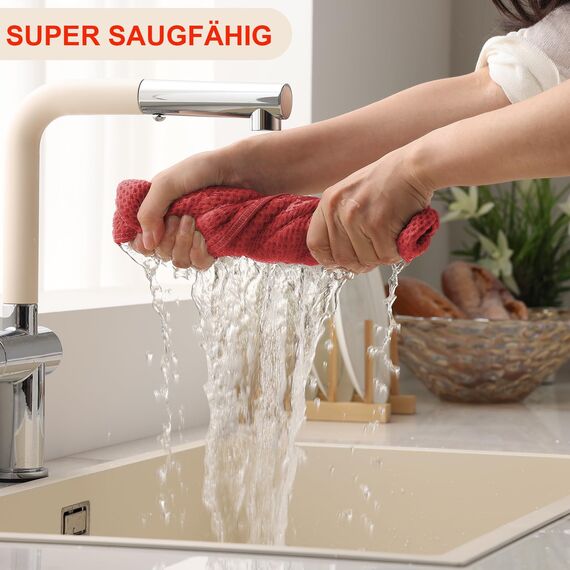 Moosfor Geschirrtücher 100% Baumwolle, 4er Set 32 x 72 cm, Weiche Geschirrhandtücher Küchenhandtücher Saugfähig Küchentücher Dicke Premium Geschirrtuch Spüllappen Putzlappen, Rot