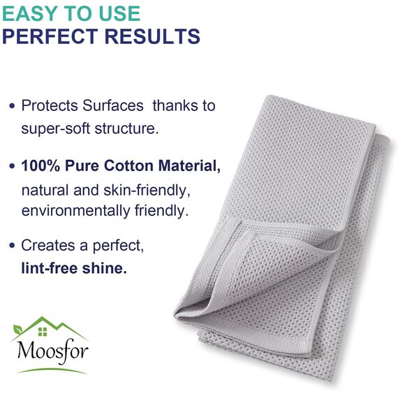 Moosfor Geschirrtücher 100% Baumwolle, 4er Set 32 x 72 cm, Weiche Geschirrhandtücher Küchenhandtücher Saugfähig Küchentücher Dicke Premium Geschirrtuch Spüllappen Putzlappen, Hellgrau