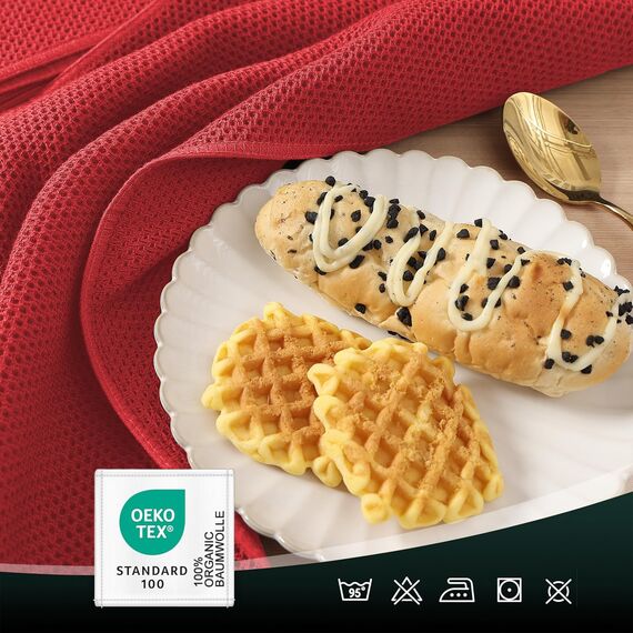 Moosfor Geschirrtücher 100% Baumwolle, 4er Set 32 x 72 cm, Weiche Geschirrhandtücher Küchenhandtücher Saugfähig Küchentücher Dicke Premium Geschirrtuch Spüllappen Putzlappen, Rot