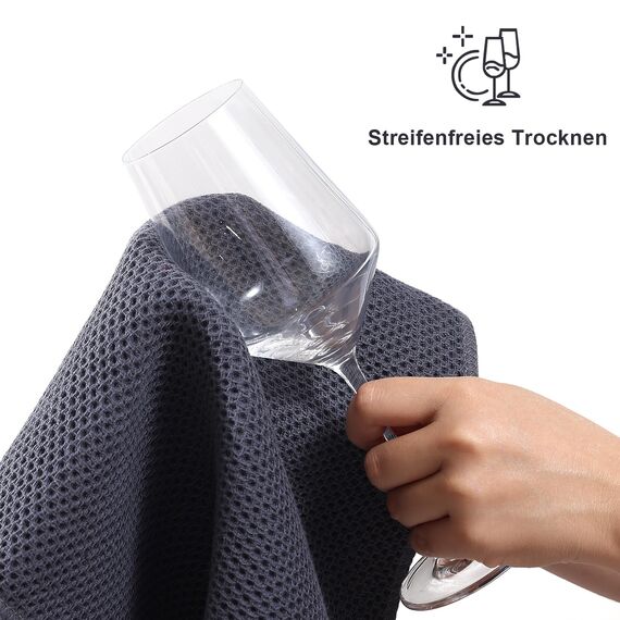 Moosfor Geschirrtücher 100% Baumwolle, 4er Set 32 x 72 cm, Weiche Geschirrhandtücher Küchenhandtücher Saugfähig Küchentücher Dicke Premium Geschirrtuch Spüllappen Putzlappen, Dunkelgrau