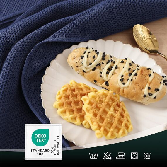 Moosfor Geschirrtücher 100% Baumwolle, 6er Set 30 x 30 cm, Weiche Geschirrhandtücher Küchenhandtücher Saugfähig Küchentücher Dicke Premium Geschirrtuch Spüllappen Putzlappen, Marine Blau