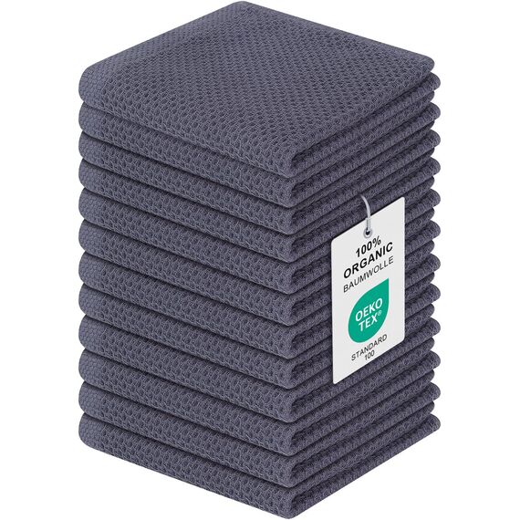 Moosfor Geschirrtücher 100% Baumwolle, 12er Set 30 x 30 cm, Weiche Geschirrhandtücher Küchenhandtücher Saugfähig Küchentücher Dicke Premium Geschirrtuch Spüllappen Putzlappen, Dunkelgrau