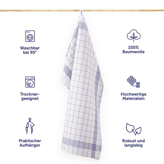 Blumtal 10er Set Premium Geschirrtücher - Hochwertige Geschirrhandtücher, 100% Baumwolle, blau kariert, 50x70cm