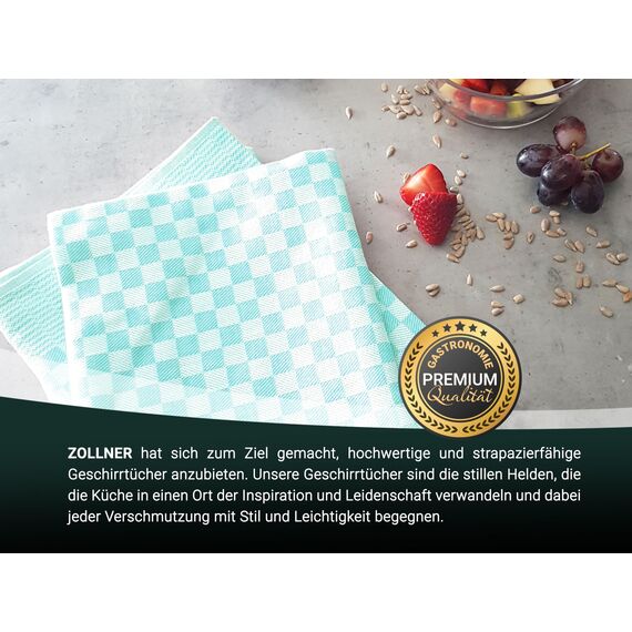 ZOLLNER 10er Set Geschirrtücher Baumwolle in 46x70 cm - super saugstarke und robuste Küchentücher – waschbar bis 60°C – in Mint kariert - Gastronomiequalität - Oeko Tex® Zertifiziert