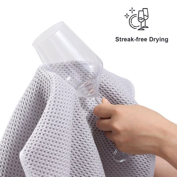 Moosfor Geschirrtücher 100% Baumwolle, 6er Set 30 x 30 cm, Weiche Geschirrhandtücher Küchenhandtücher Saugfähig Küchentücher Dicke Premium Geschirrtuch Spüllappen Putzlappen, Hellgrau