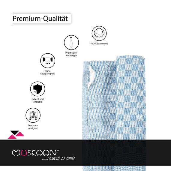 Müskaan 10er Set Geschirrtücher 100% Baumwolle 50x70 cm Aqua 210 g/m² | Küchenhandtücher für Abtrocknen, Grubentücher zum Putzen, Fusselfrei Geschirrhandtücher, Küchentücher saugstark, Geschirrtuch