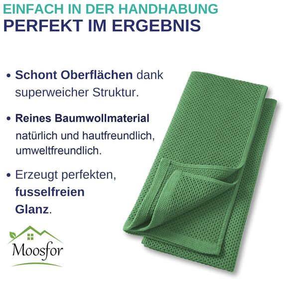 Moosfor Geschirrtücher 100% Baumwolle, 6er Set 30 x 30 cm, Weiche Geschirrhandtücher Küchenhandtücher Saugfähig Küchentücher Dicke Premium Geschirrtuch Spüllappen Putzlappen, Grasgrün