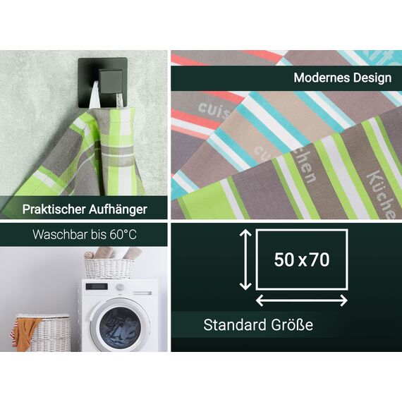 ZOLLNER 4er Set Geschirrtücher Baumwolle in 50x70 cm - saugstarke und langlebige Küchentücher - waschbar bis 60°C – in grün gestreift - Gastronomiequalität - Oeko Tex® Zertifiziert