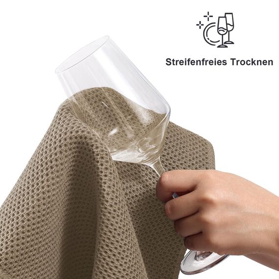 Moosfor Geschirrtücher 100% Baumwolle, 6er Set 30 x 30 cm, Weiche Geschirrhandtücher Küchenhandtücher Saugfähig Küchentücher Dicke Premium Geschirrtuch Spüllappen Putzlappen, bräunlich