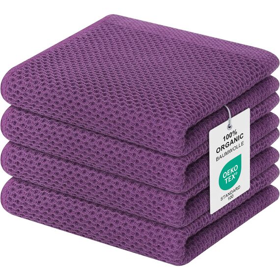 Moosfor Geschirrtücher 100% Baumwolle, 4er Set 32 x 72 cm, Weiche Geschirrhandtücher Küchenhandtücher Saugfähig Küchentücher Dicke Premium Geschirrtuch Spüllappen Putzlappen, Lila