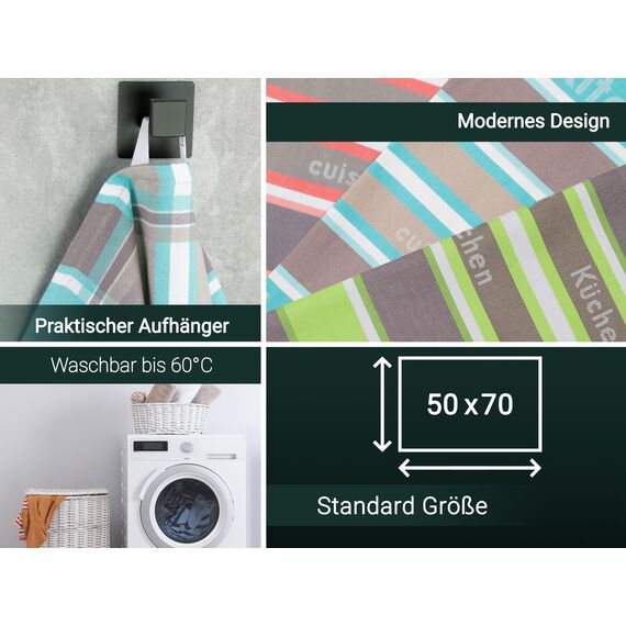 ZOLLNER 4er Set Geschirrtücher Baumwolle in 50x70 cm - saugstarke und langlebige Küchentücher - waschbar bis 60°C – in Mint gestreift - Gastronomiequalität - Oeko Tex® Zertifiziert