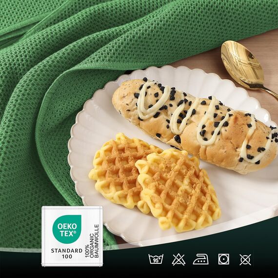 Moosfor Geschirrtücher 100% Baumwolle, 6er Set 30 x 30 cm, Weiche Geschirrhandtücher Küchenhandtücher Saugfähig Küchentücher Dicke Premium Geschirrtuch Spüllappen Putzlappen, Grasgrün