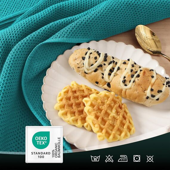 Moosfor Geschirrtücher 100% Baumwolle, 4er Set 32 x 72 cm, Weiche Geschirrhandtücher Küchenhandtücher Saugfähig Küchentücher Dicke Premium Geschirrtuch Spüllappen Putzlappen, Blaugrün