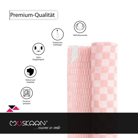 Müskaan 10er Set Geschirrtücher 50x70cm, 100% Baumwolle, Rosé – 210 g/m², Küchenhandtücher, Grubentücher zum Putzen, Fusselfrei Geschirrhandtücher, Küchentücher saugstark, Geschirrtuch Rosa
