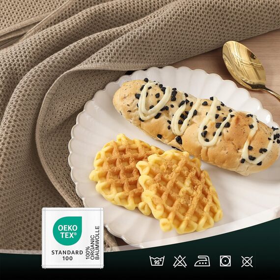 Moosfor Geschirrtücher 100% Baumwolle, 6er Set 30 x 30 cm, Weiche Geschirrhandtücher Küchenhandtücher Saugfähig Küchentücher Dicke Premium Geschirrtuch Spüllappen Putzlappen, bräunlich