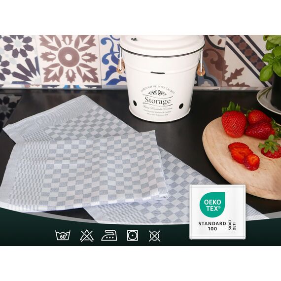 ZOLLNER 10er Set Geschirrtücher Baumwolle in 46x70 cm - super saugstarke und robuste Küchentücher – waschbar bis 60°C – in grau kariert - Gastronomiequalität - Oeko Tex® Zertifiziert