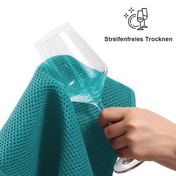 Moosfor Geschirrtücher 100% Baumwolle, 6er Set 30 x 30 cm, Weiche Geschirrhandtücher Küchenhandtücher Saugfähig Küchentücher Dicke Premium Geschirrtuch Spüllappen Putzlappen, Blaugrün