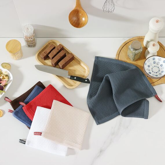 Moosfor Küchenhandtücher 100% Baumwolle, 12er Set 30 x 30 cm, Weiche Geschirrhandtücher Geschirrtücher Saugfähig Küchentücher Dicke Premium Geschirrtuch Spüllappen Putzlappen, Beige