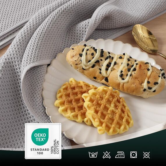 Moosfor Geschirrtücher 100% Baumwolle, 4er Set 32 x 72 cm, Weiche Geschirrhandtücher Küchenhandtücher Saugfähig Küchentücher Dicke Premium Geschirrtuch Spüllappen Putzlappen, Hellgrau