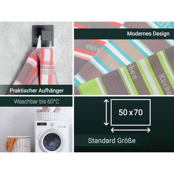 ZOLLNER 4er Set Geschirrtücher Baumwolle in 50x70 cm - saugstarke und langlebige Küchentücher - waschbar bis 60°C – in rot gestreift - Gastronomiequalität - Oeko Tex® Zertifiziert