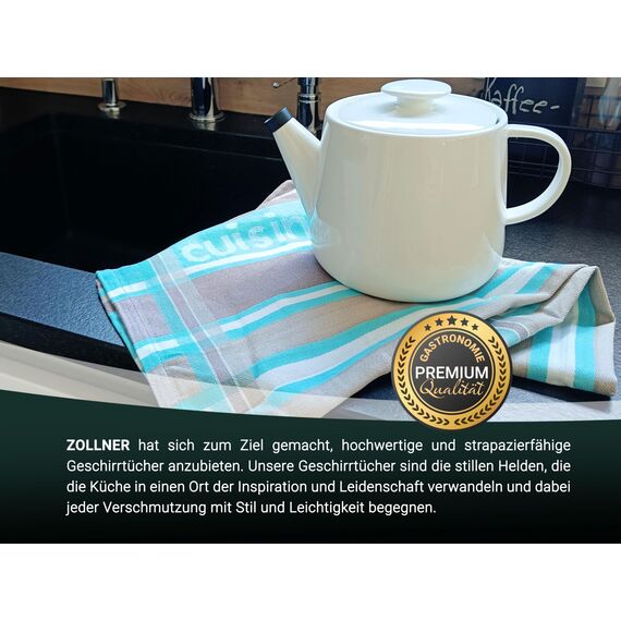 ZOLLNER 4er Set Geschirrtücher Baumwolle in 50x70 cm - saugstarke und langlebige Küchentücher - waschbar bis 60°C – in Mint gestreift - Gastronomiequalität - Oeko Tex® Zertifiziert