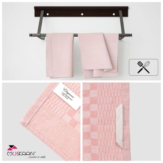 Müskaan 10er Set Geschirrtücher 50x70cm, 100% Baumwolle, Rosé – 210 g/m², Küchenhandtücher, Grubentücher zum Putzen, Fusselfrei Geschirrhandtücher, Küchentücher saugstark, Geschirrtuch Rosa