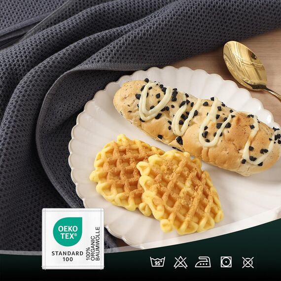 Moosfor Geschirrtücher 100% Baumwolle, 4er Set 32 x 72 cm, Weiche Geschirrhandtücher Küchenhandtücher Saugfähig Küchentücher Dicke Premium Geschirrtuch Spüllappen Putzlappen, Dunkelgrau