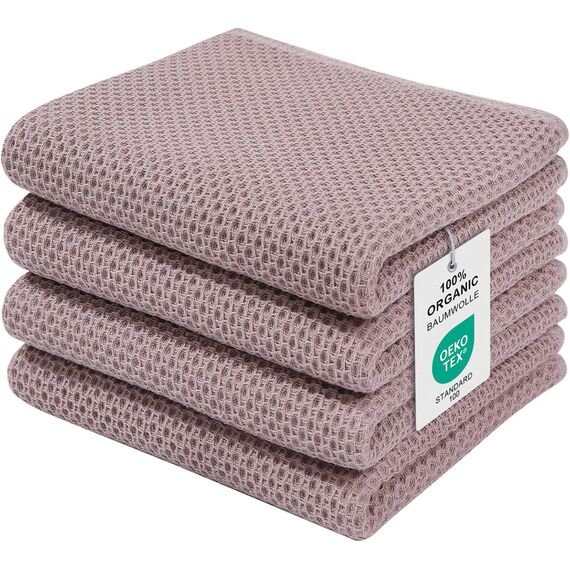 Moosfor Geschirrtücher 100% Baumwolle, 4er Set 32 x 72 cm, Weiche Geschirrhandtücher Küchenhandtücher Saugfähig Küchentücher Dicke Premium Geschirrtuch Spüllappen Putzlappen, Braun