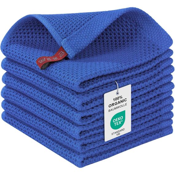 Moosfor Geschirrtücher 100% Baumwolle, 6er Set 30 x 30 cm, Weiche Geschirrhandtücher Küchenhandtücher Saugfähig Küchentücher Dicke Premium Geschirrtuch Spüllappen Putzlappen, Blau