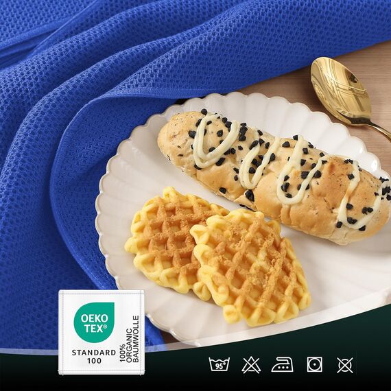 Moosfor Geschirrtücher 100% Baumwolle, 4er Set 32 x 72 cm, Weiche Geschirrhandtücher Küchenhandtücher Saugfähig Küchentücher Dicke Premium Geschirrtuch Spüllappen Putzlappen, Blau