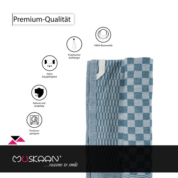 Müskaan 10er Set Geschirrtücher 50x70cm, 100% Baumwolle, Petrol – 210 g/m², Küchenhandtücher, Grubentücher zum Putzen, Fusselfrei Geschirrhandtücher, Küchentücher saugstark, Geschirrtuch Blau