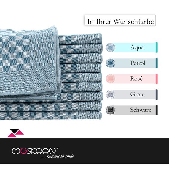 Müskaan 10er Set Geschirrtücher 50x70cm, 100% Baumwolle, Petrol – 210 g/m², Küchenhandtücher, Grubentücher zum Putzen, Fusselfrei Geschirrhandtücher, Küchentücher saugstark, Geschirrtuch Blau