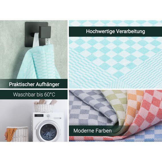 ZOLLNER 10er Set Geschirrtücher Baumwolle in 46x70 cm - super saugstarke und robuste Küchentücher – waschbar bis 60°C – in Mint kariert - Gastronomiequalität - Oeko Tex® Zertifiziert
