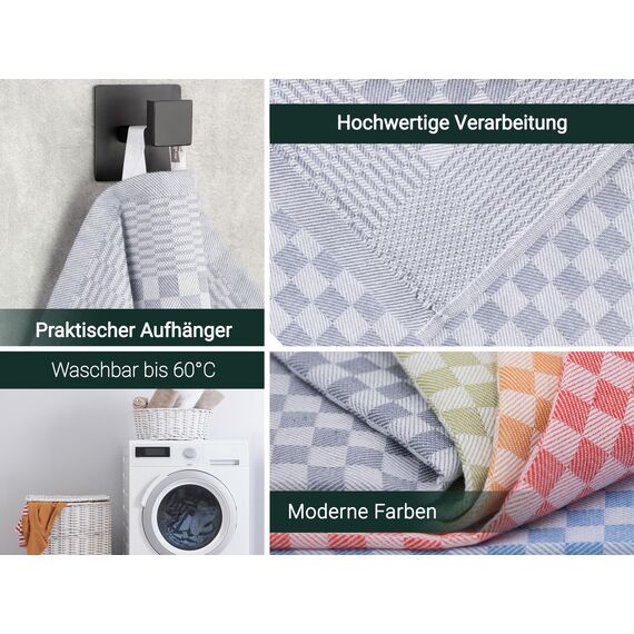 ZOLLNER 10er Set Geschirrtücher Baumwolle in 46x70 cm - super saugstarke und robuste Küchentücher – waschbar bis 60°C – in grau kariert - Gastronomiequalität - Oeko Tex® Zertifiziert