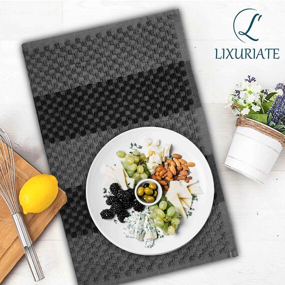 LIXURIATE Geschirrtücher mit Streifen Design für Küche – 100% Baumwolle | Super saugfähig und schnell trocknend Hotelqualität Küchentücher Set | 60x40 cm - Maschinenwaschbar für den täglichen Gebrauch