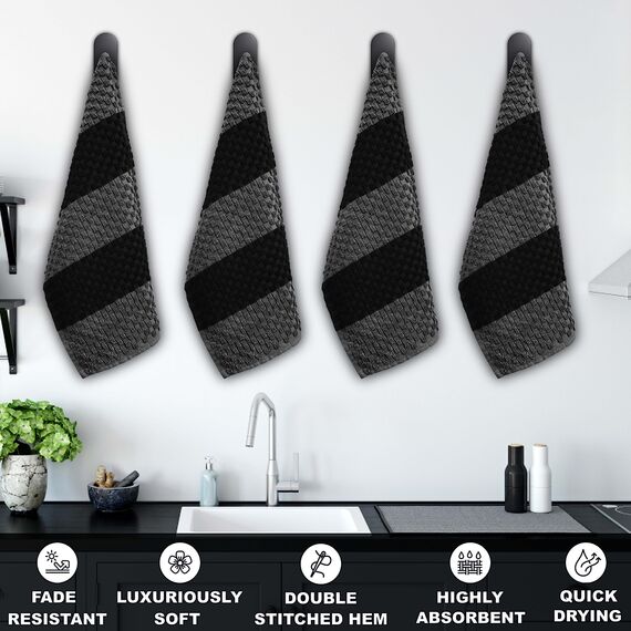 LIXURIATE Geschirrtücher mit Streifen Design für Küche – 100% Baumwolle | Super saugfähig und schnell trocknend Hotelqualität Küchentücher Set | 60x40 cm - Maschinenwaschbar für den täglichen Gebrauch
