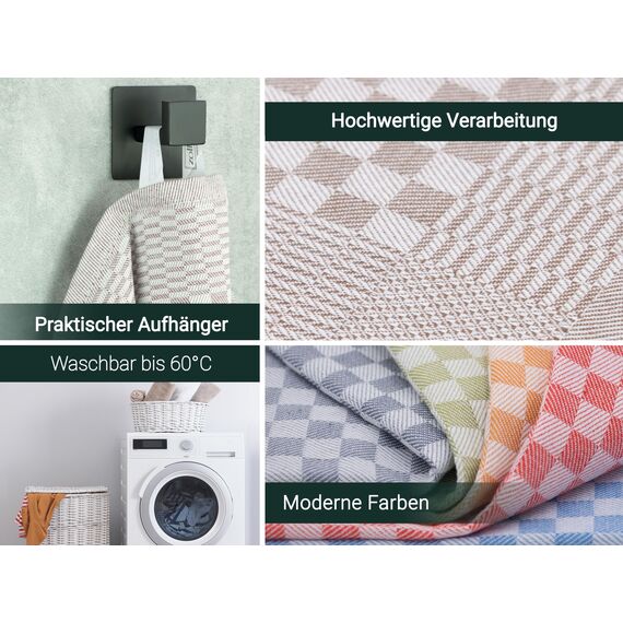 ZOLLNER 10er Set Geschirrtücher Baumwolle in 46x70 cm - super saugstarke und robuste Küchentücher – waschbar bis 60°C – in braun kariert - Gastronomiequalität - Oeko Tex® Zertifiziert