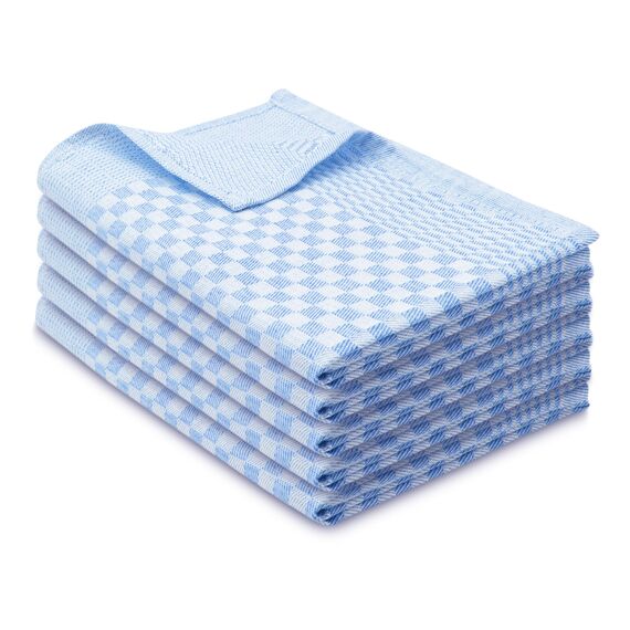 ZOLLNER 5er Set Geschirrtücher Baumwolle in 46x70 cm - super saugstarke und robuste Küchentücher – waschbar bis 60°C – in blau kariert - Gastronomiequalität - Oeko Tex® Zertifiziert
