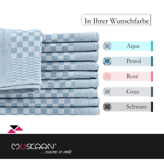 Müskaan 10er Set Geschirrtücher 100% Baumwolle 50x70 cm Aqua 210 g/m² | Küchenhandtücher für Abtrocknen, Grubentücher zum Putzen, Fusselfrei Geschirrhandtücher, Küchentücher saugstark, Geschirrtuch
