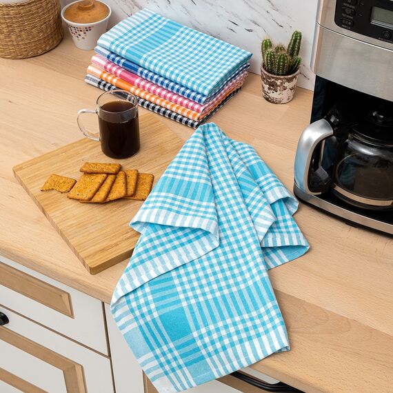 NATUR FUTURE® Geschirrtücher Baumwolle, 10er Set Mehrfarbig, 45x65cm, mit Aufhänger, Vintage Look kariert, Geschirrhandtücher Küchenhandtücher Küchentücher Putzlappen Trockentücher