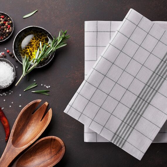 Blumtal Premium Geschirrtücher 5er Set 50x70cm - Küchentücher Baumwolle - OEKO-TEX zertifizierte Küchenhandtücher - Trockentücher Küche - Geschirrtuch grau - waschbar bis 95°C - Kitchen Towels kariert