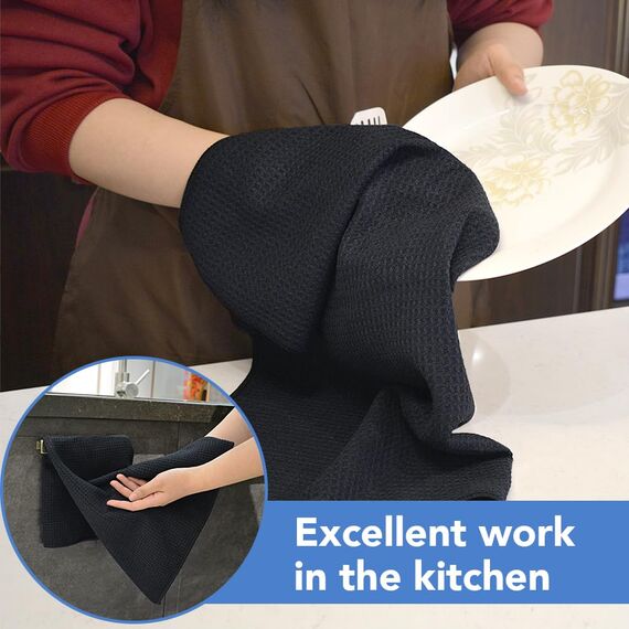 VIVOTE Mikrofasertücher Waffel Geschirrtücher Geschirrtücher für Küche Premium Küchentuch Tücher Hochsaugfähig & Langlebig Fusselfrei Geschirrtuch 50x70cm 4 Stück Schwarz